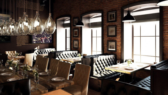 Обои картинки фото интерьер, кафе,  рестораны,  отели, ресторан, столы, посуда, диваны, стулья