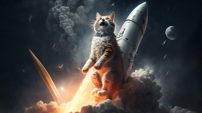 Обои картинки фото фэнтези, существа, нейросети, графика, нейроарт, ai, art, нейронные, сети, рисунки, нейро, искусство, кот, космонавт