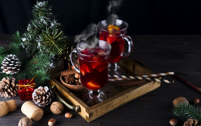 Обои картинки фото праздничные, угощения, шишки, глинтвейн