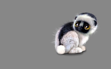 обоя рисованное, животные,  лемуры, лемур, детеныш