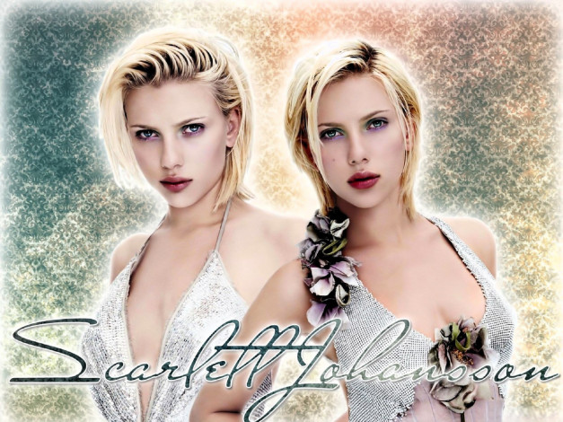 Обои картинки фото девушки, scarlett johansson, блондинка, топ, цветы