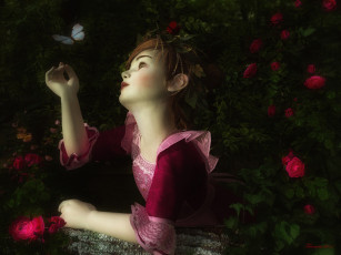 Картинка 3д графика people люди розы бабочка девушка