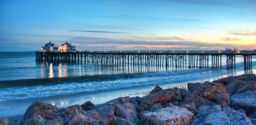 Картинка malibu pier california природа побережье камни море мост