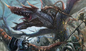 Картинка фэнтези драконы битва