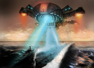 Картинка фэнтези космические корабли звездолеты станции берег