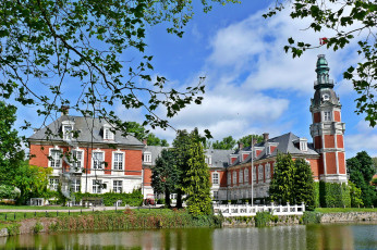 обоя hvedholm, castle, дания, города, дворцы, замки, крепости, парк, река, замок