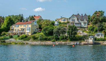 Картинка швеция   города деревья река дома