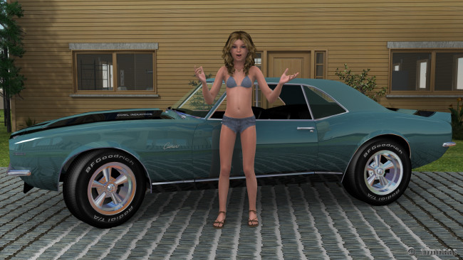 Обои картинки фото автомобили, 3д, девушка, автомобиль