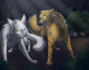 Картинка рисованные животные +сказочные +мифические дикие двое оскал звери