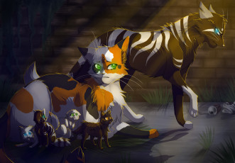 Картинка рисованные животные +коты малыши пара