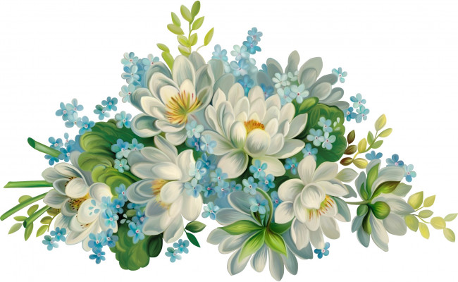 Обои картинки фото рисованные, цветы, красивые, голубые, цветочки, белый, фон