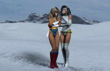 Картинка 3д+графика люди+ people горы снег фон взгляд девушки