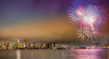 Картинка san+diego города сан-диего+ сша фейерверк залив ночь
