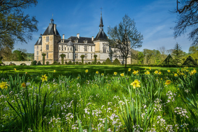 Обои картинки фото города, - дворцы,  замки,  крепости, замок, цветы, лужайка