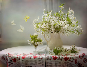 Картинка цветы сакура +вишня вышивка вишня весна натюрморт