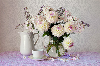 Картинка цветы георгины чашка флора флоксы лето духи кувшин