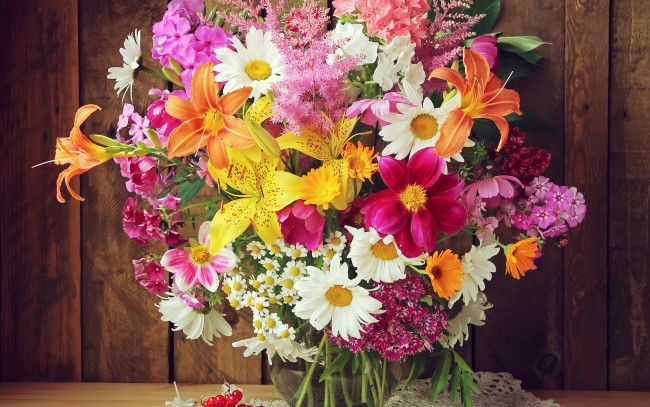 Обои картинки фото цветы, букеты,  композиции, букет, ромашки, альстромерия, лилии