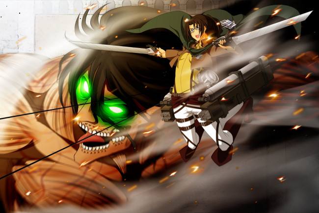 Обои картинки фото аниме, shingeki no kyojin, атака, титанов