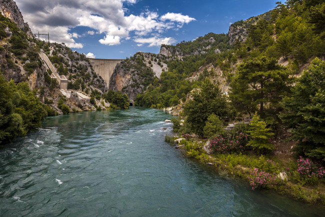 Обои картинки фото природа, реки, озера, турция, река, пейзаж, небо, берег