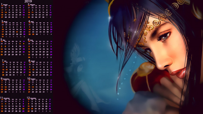 Обои картинки фото календари, фэнтези, 2019, calendar, лицо, девушка