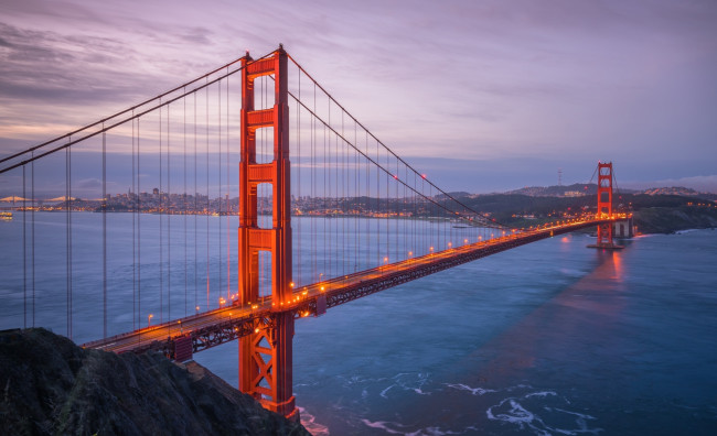 Обои картинки фото золотые ворота,  сан-франциско,  сша, города, - мосты, огни, берега, река, мост