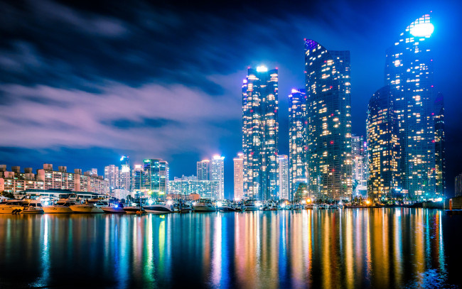 Обои картинки фото города, - огни ночного города, пусан, южная, корея