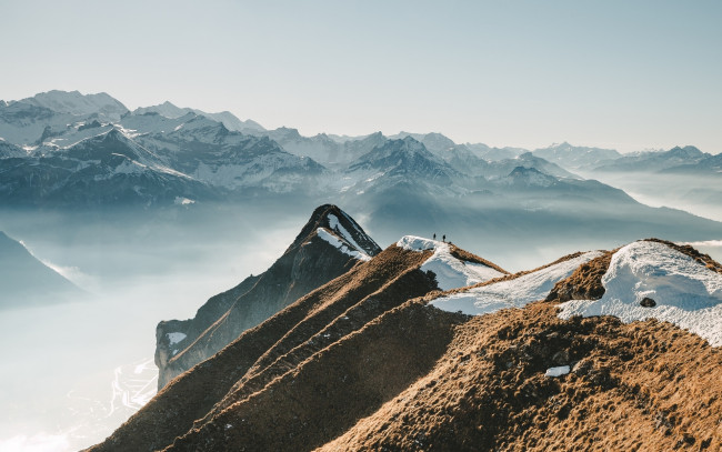 Обои картинки фото природа, горы, туман, снег