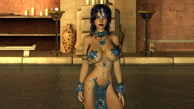 Обои картинки фото 3д графика, люди , people, девушка, фон, взгляд, платье