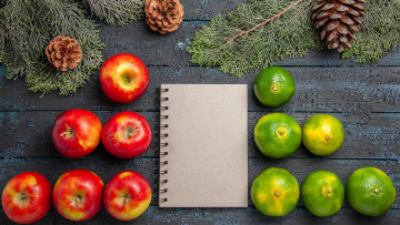 Картинка еда фрукты +ягоды блокнот яблоки лаймы шишки