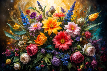 обоя рисованное, цветы, букет