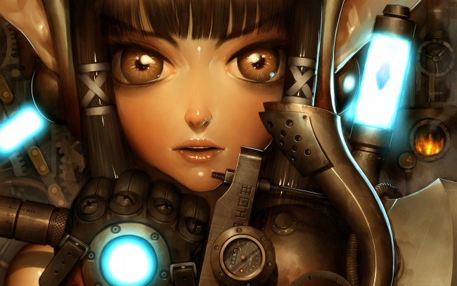 Обои картинки фото аниме, weapon, blood, technology