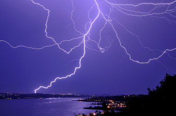 Картинка природа молния гроза огни ночь море