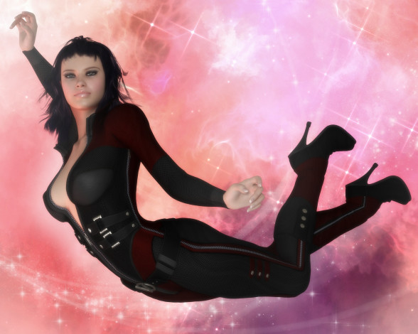 Обои картинки фото 3д, графика, people, люди, 3d, звезды, падение, костюм, девушка
