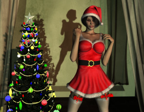 Картинка 3д графика holidays праздники украшение елка девушка