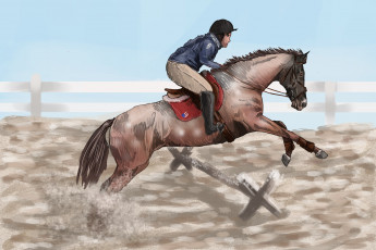 Картинка рисованные животные лошади всадник лошадь