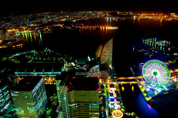 Картинка города йокогама Япония hdr панорама