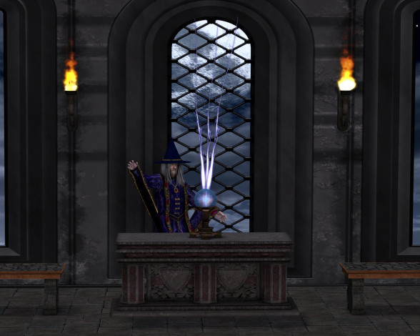 Обои картинки фото 3д, графика, fantasy, фантазия, окно, факелы, маг