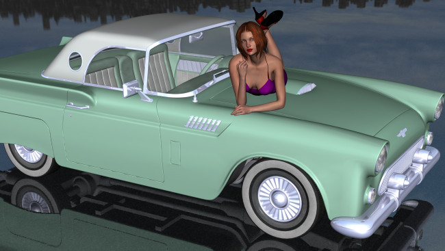 Обои картинки фото автомобили, 3д, девущка, автомобиль