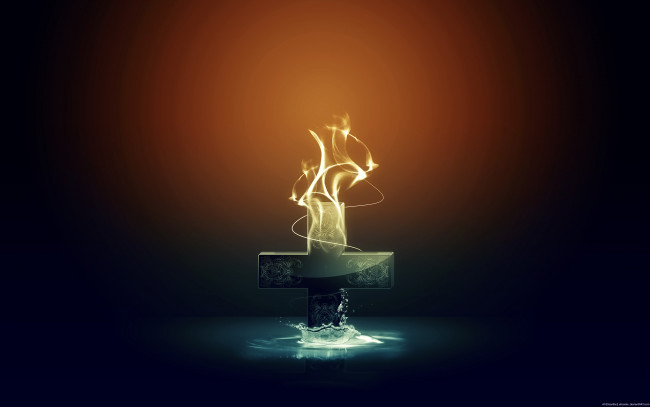 Обои картинки фото 3д, графика, religion, религия, всплеск, пламя, крест