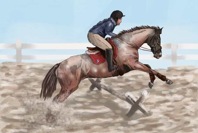 Обои картинки фото рисованные, животные, лошади, всадник, лошадь