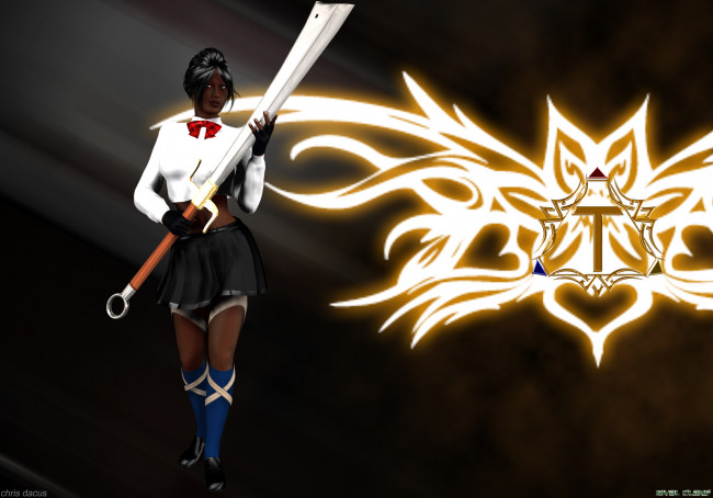 Обои картинки фото 3д, графика, fantasy, фантазия, меч, фон, девушка