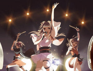Картинка аниме kantai+collection музыка концерт девушки арт трио огни