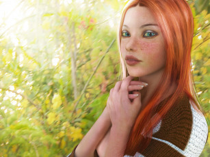 Картинка 3д+графика портрет+ portraits взгляд девушка рыжая
