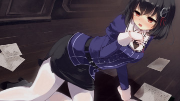 Картинка аниме kantai+collection арт девушка бумаги листы деловой костюм слёзы лежит
