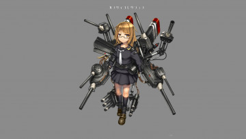 Картинка аниме kantai+collection серый фон оружие арт девушка