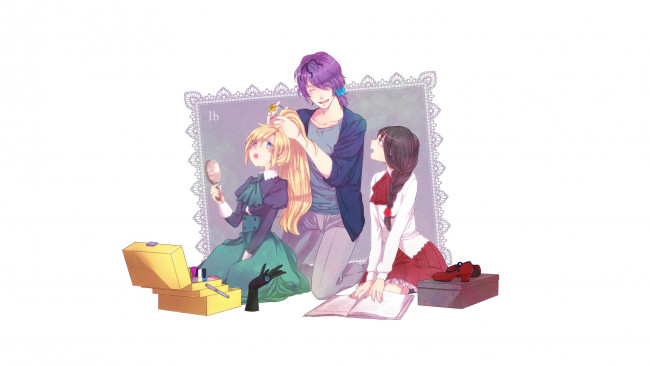 Обои картинки фото аниме, ib, белый, фон, мужчина, девушки, mary, eve, garry