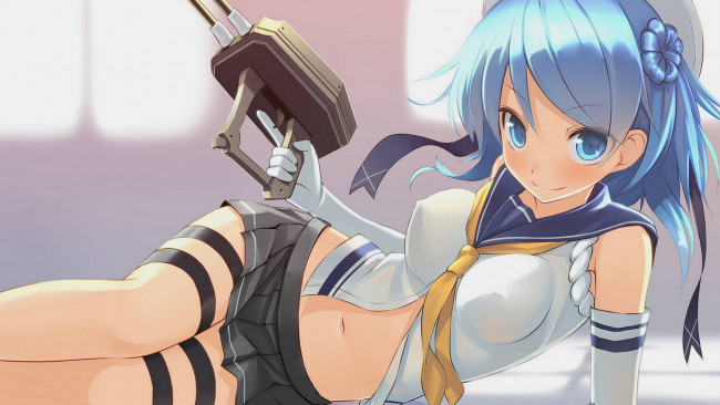 Обои картинки фото аниме, kantai collection, лежит, девушка, арт