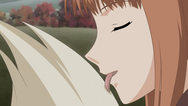 Обои картинки фото spice and wolf, аниме, лицо, язык, horo, хвост