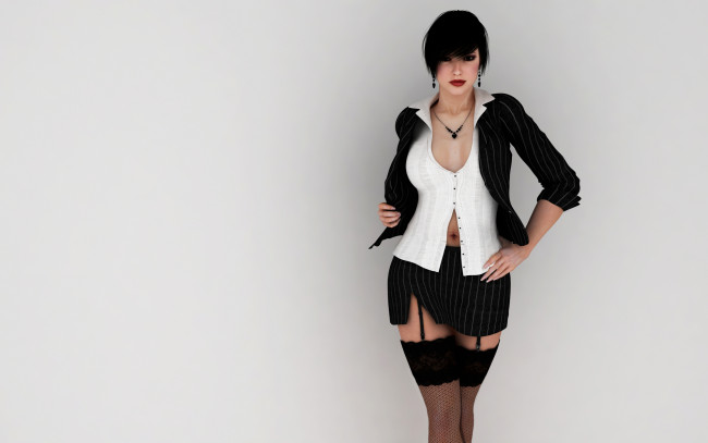 Обои картинки фото 3д графика, люди , people, взгляд, девушка, юбка, кофта