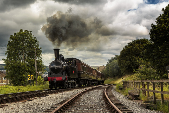 Обои картинки фото техника, паровозы, паровоз, рельсы, дорога, железная, вагоны